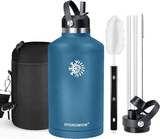 64oz Insulated Water Bottle, Triple Wall Vacuum Stainless Steel Bottle, 48H Cold & 24H Hot, Leak-Proof BPA-F Jug with Straw & Spout Lids for Sports & Outdoor
