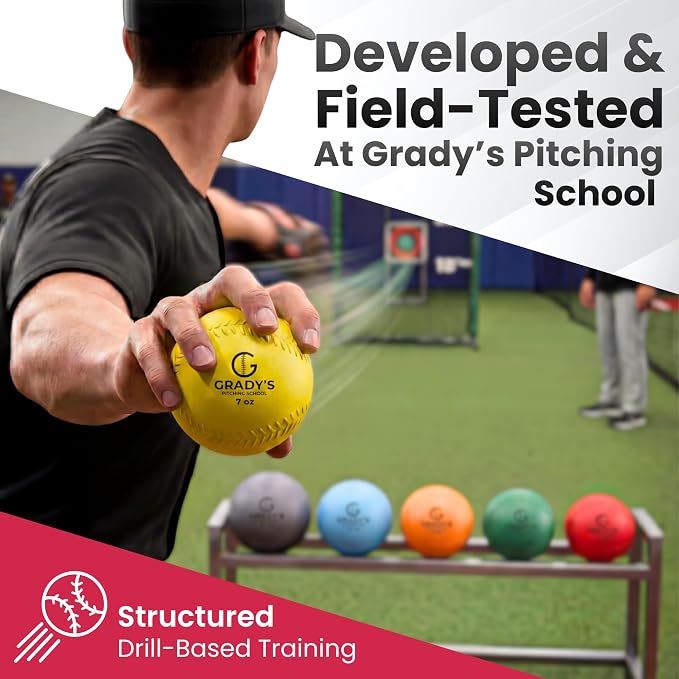 Grady's Pitching School Weighted Velocity Training Ball Set – Seam & Seamless Options for Pitching & Arm Strength + Set of 6 Balls + Carrying Case