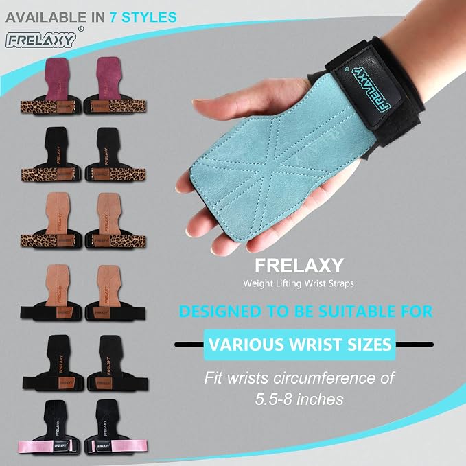 Frelaxy Lifting Wrist Straps for Women and Men, Weight Lifting Grips | Double-layer leather, Cushioned wrist support, Durable construction, Storage pouch, Deadlifts, rows, lat pulldowns