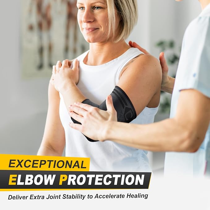 CAMBIVO 2 Pack Elbow Brace for Tendonitis, Tennis Elbow Compression Support Sleeve for Golfers Elbow Pain Relief, Arthritis, Bursitis, Workout, Weightlifting (Black-Grey,Large) | Breathable 3D Knit, Moisture-Wicking, No Straps or Velcro, Epicondylitis,...