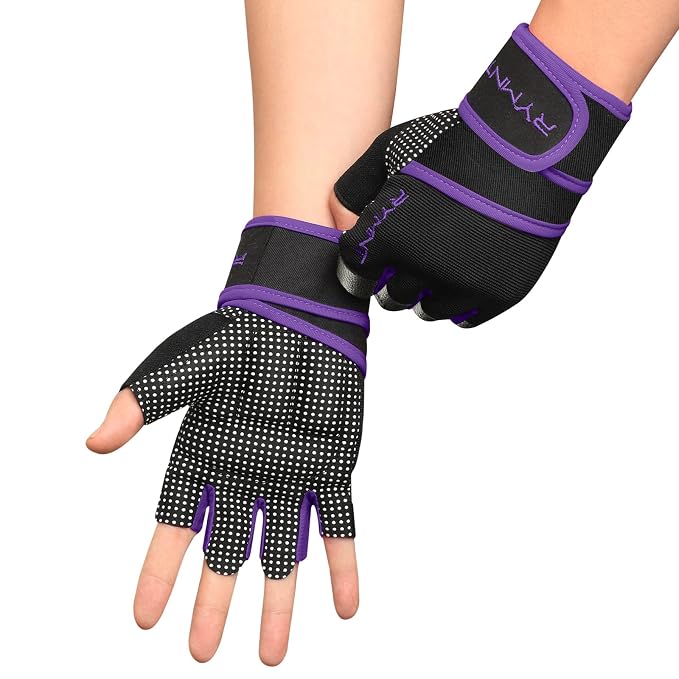 Workout Gloves for Women Men with Wrist Wrap Support Weight Lifting Gloves | Padded Gym Gloves for Weightlifting, Exercise, Crossfit, Resistance Training, Wrist Protection, Full Palm Grip, Fingerless