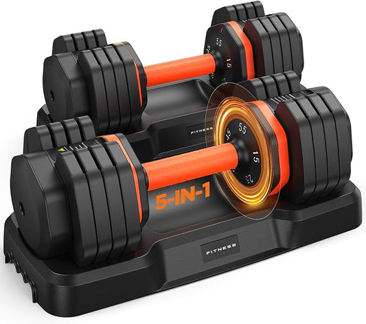 2026 FDB2 Updated Adjustable Dumbbell Set of 2, 5-in-1/10-in-1 Weights Dumbbell Set with Storage Box, 25lbs/55lbs Adjustable Weights with Anti-slip Silicone Grip, Weight Set For Home Gym Suit both Men and Women