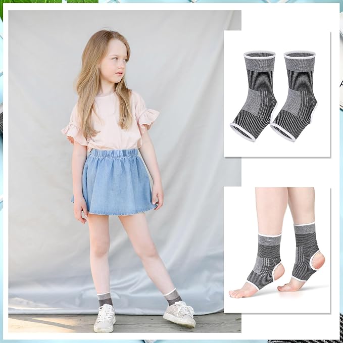 Haysandy 4 Pieces/ 2 Pair Kids Ankle Support Brace Elastic Kids Compression Socks Knitted Ankle Sleeve for Jogging Running Fitness(Gray,5-10 Years)