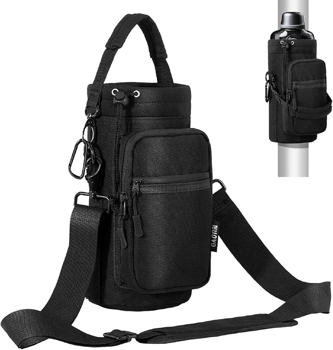 Nuovoware Magnetic Gym Bag, 40oz, Water Bottle Carrier Holder, Black | Adjustable Shoulder Strap, Magnets Magnetic Gym Bag, Bottle Pouch Sling, 2 Pocket, Neoprene Organizer Sleeve