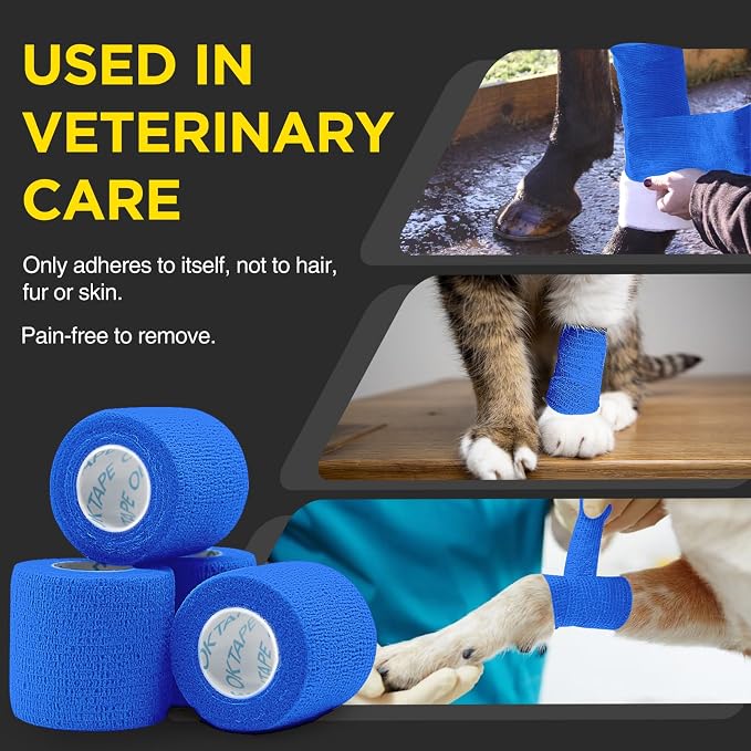 OK TAPE 12 Rolls Self Adhesive Bandage Wrap, Cohesive Elastic Athletic Tape | Vet Wrap, Sports Tape, Medical Wrap for Wrist, Feet, Self Stick Bandage Tape, 2" x 5 Yards - Blue