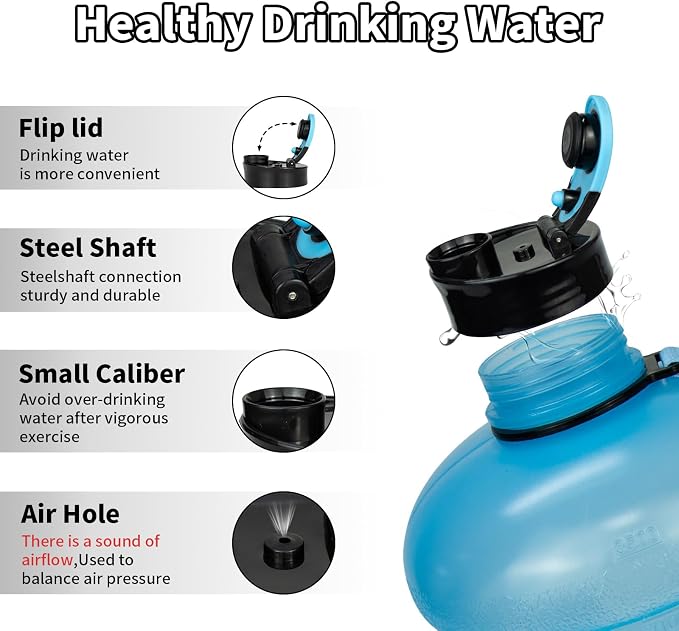 TOOFEEL 1 Gallon Water Bottle - 128 oz Water Bottle with Flip Lid - Gallon Water Bottle with Handle,BPA Free gallon Water jug with Measurements Marked - Transparent Light Blue