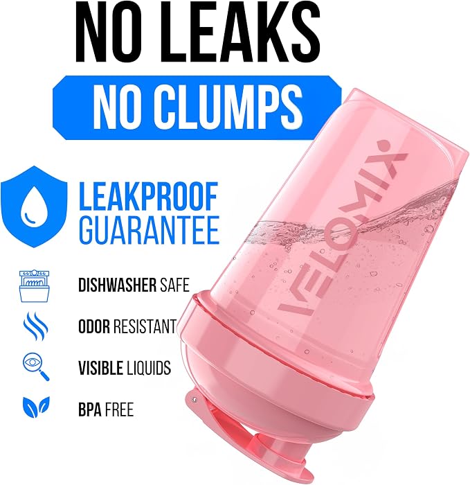 VELOMIX 2 Pack 20oz Protein Shaker Bottle for Protein Mixes, Pink/Black | 2x Wire Whisk, Leak Proof Shaker Cups for Protein Shakes, Stackable, Dishwasher safe, BPA free, Pre Workout and Gym ready