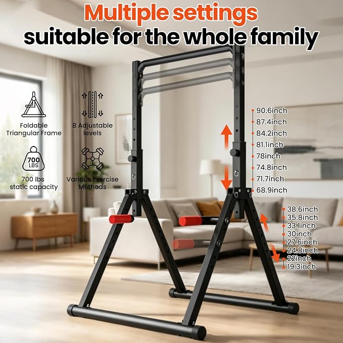 DOBESTS Power Tower Pull Up Bar Free Standing, Foldable Pull Up Station