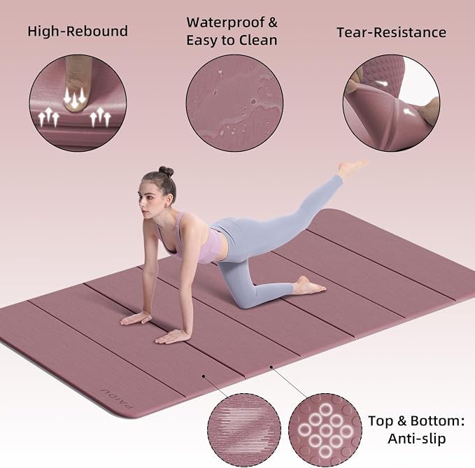 PAIDU Foldable Yoga Mat (10MM) 75‘’x40‘“ Quick Fold，Easy Storage | TPE Non-Slip Design, Ea Extra Long/Wide for Indoor Yoga, Pilates and Outdoor Travel Workouts
