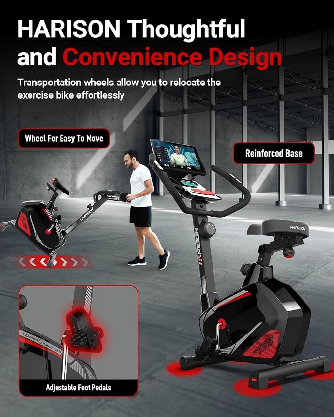 Upright Exercise Bike with 14-Level Resistance & 350 LB Capacity | Heavy-Duty Steel Frame, Quiet Belt Drive, Adjustable Seat, LCD Monitor, Tablet Holder & Pulse Tracking for Indoor Cycling