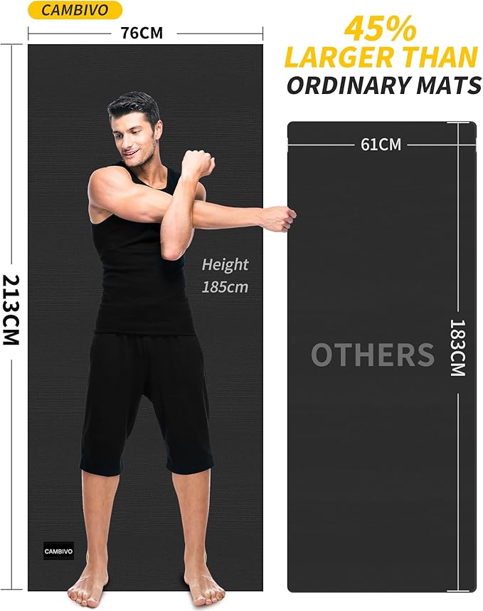 CAMBIVO Extra Long Wide Yoga Mat, Thick PVC Workout Mat | For tall and plus-size, cushioned PVC with non-slip bottom, for home gym pilates barefoot and bodyweight training