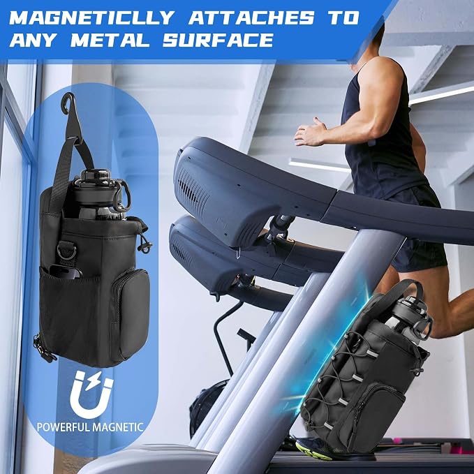 Magnetic Gym Bag for Men and Women, 60 OZ Magnetic Water Bottle Holder for Gym, Small Gym Bag, Gym Gifts for Women and Men (Black)