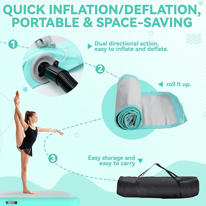 FBSPORT 6.6ft/10ft/13ft/16ft/20ft Inflatable Air Gymnastics Training Mat | 4/6/8 inches Thickness Inflatable Mat, with Electric Pump, Suitable for Home Training/Cheerleading/Yoga/Water