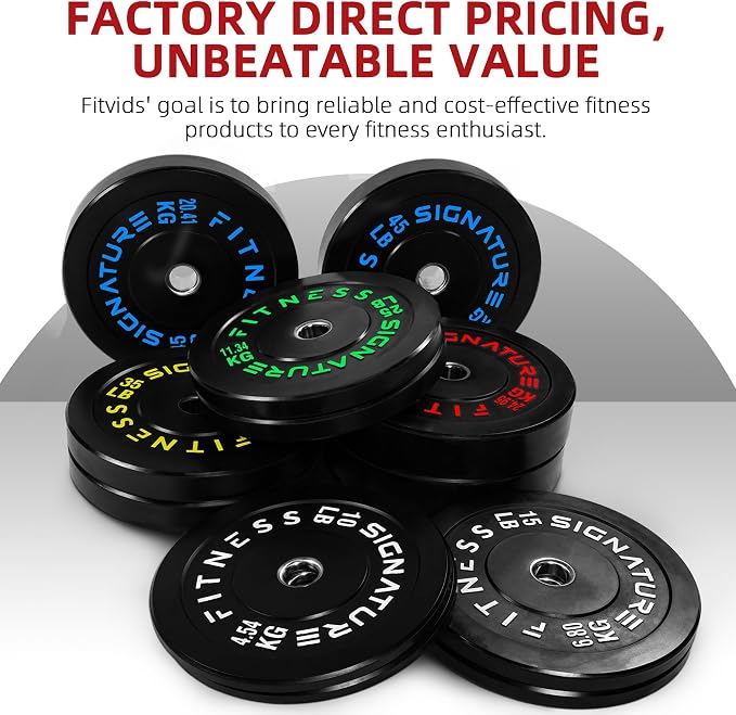 Fitvids 2-Inch Olympic Rubber Weight Plates Sets, Bumper Plates Set with Barbell for Strength Training, 180-390 Lbs Multiple Options