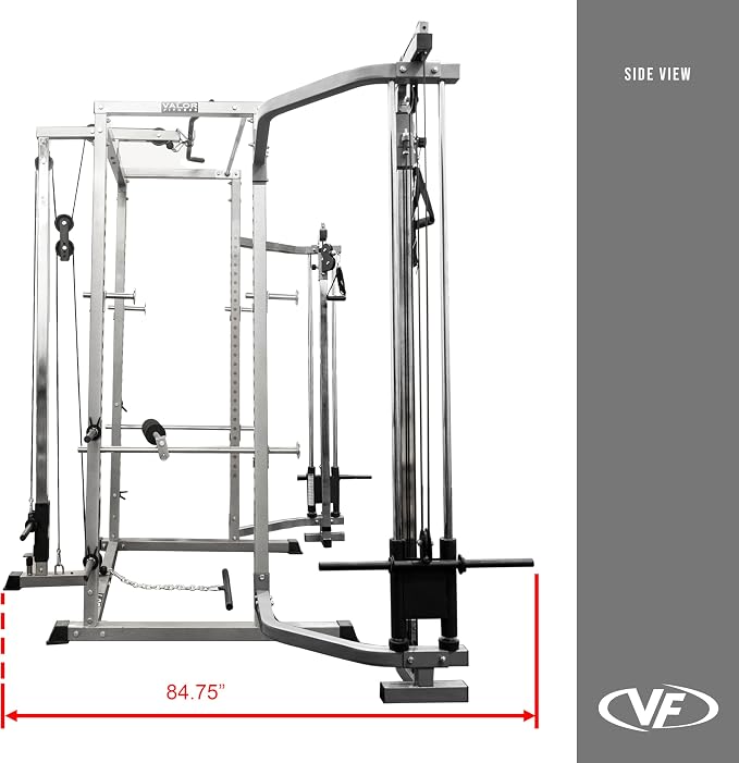 Valor Fitness Power Rack - Squat Rack and Bench Press Power Cage with LAT Pulldown Attachment 2" x 2" Frame - Workout Rack Bundle Options for Complete Weightlifting Home Gym