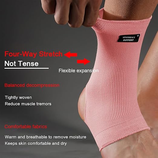 SPOTBRACE Ankle Brace Compression Sleeve, Ankle Support For Women Men 2Pack | Elastic, Open Heel, Pink, Breathable, Thin, Soft, Foot Compression Sock Wrap for Swelling, Plantar Fasciitis, Sprain, Size XL