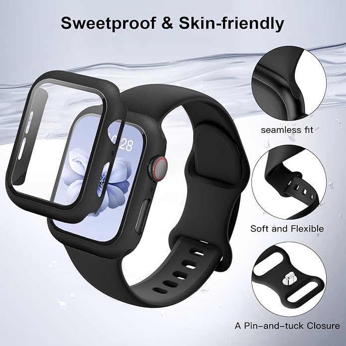 Sport Band and Case for Apple Watch Band 40mm 44mm 46mm 42mm 41mm 45mm 38mm iWatch Bands for Women/Men,Silicone Waterproof Strap with Cover Combo for Apple Watch Series 11 10 9 8 7 6 5 4 SE Ultra/2 3