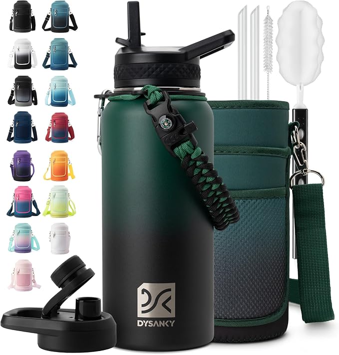 DYSANKY Insulated Water Bottle | Thickened Stainless Steel Vacuum Metal | Portable Sports Water Jug for Gym and Hiking with Straw, Carrier Bag, Handle Strap | BPA-Free 32 oz
