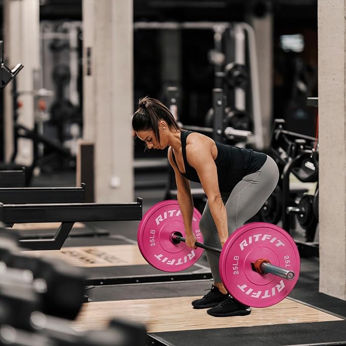 RITFIT Pink Olympic Bumper Plates with Steel Insert for Home Gym | High-Density Rubber with Low Bounce, 2-Inch Olympic Bore with Steel Insert, Pink Color for Strength Training