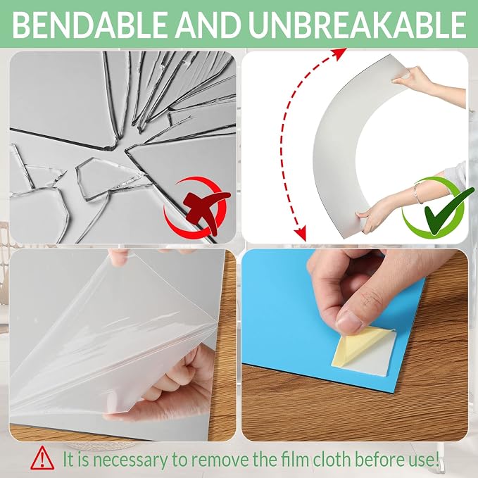 Queekay 5 Pcs Home Gym Mirrors 12" x 24" Acrylic Wall Mirror Tiles 2mm Thick Self Adhesive Mirror Sheets Frameless Wall Mounted Mirror Stickers Decor for Workout Bedroom Ceiling