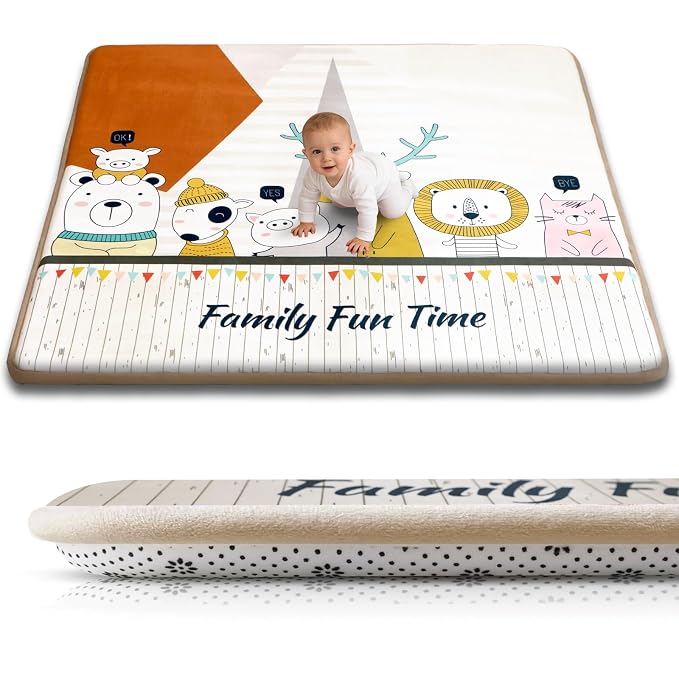 RONGFA Baby Play Mat for Floor, 71'' x 59'' Thicken Foam Padded Playmat for Tummy Time, Playpen Mat for Toddlers Infant Kids, Water-Repellent Coral Velvet, Non-Slip Bottom Safe for Crawling (Animal)