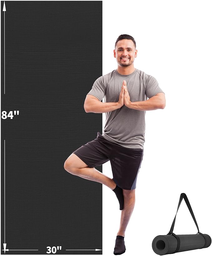 CAMBIVO Extra Long Wide Yoga Mat, Thick PVC Workout Mat | For tall and plus-size, cushioned PVC with non-slip bottom, for home gym pilates barefoot and bodyweight training