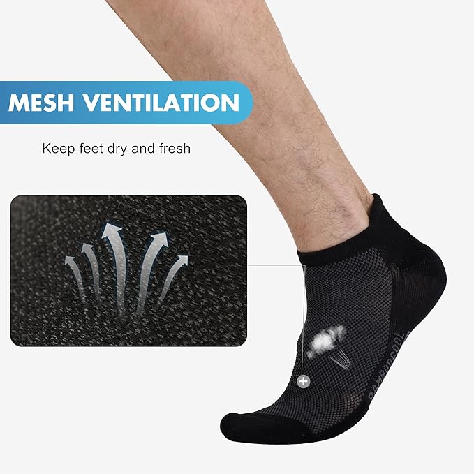 BAMBOO COOL Men's Ankle Socks Moisture Wicking Breathable Odor Control Athletic Cushioned Running Socks Arch Support 8 Pack
