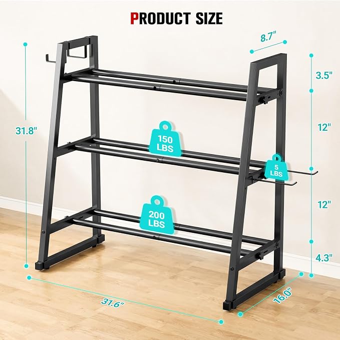 Dumbbell Rack Stand Only, Adjustable Weight Rack for Home Gym, Capacity Weight Storage Stand, Kettlebell & Dumbbell Organizer, Space-Saving Fitness Equipment Rack