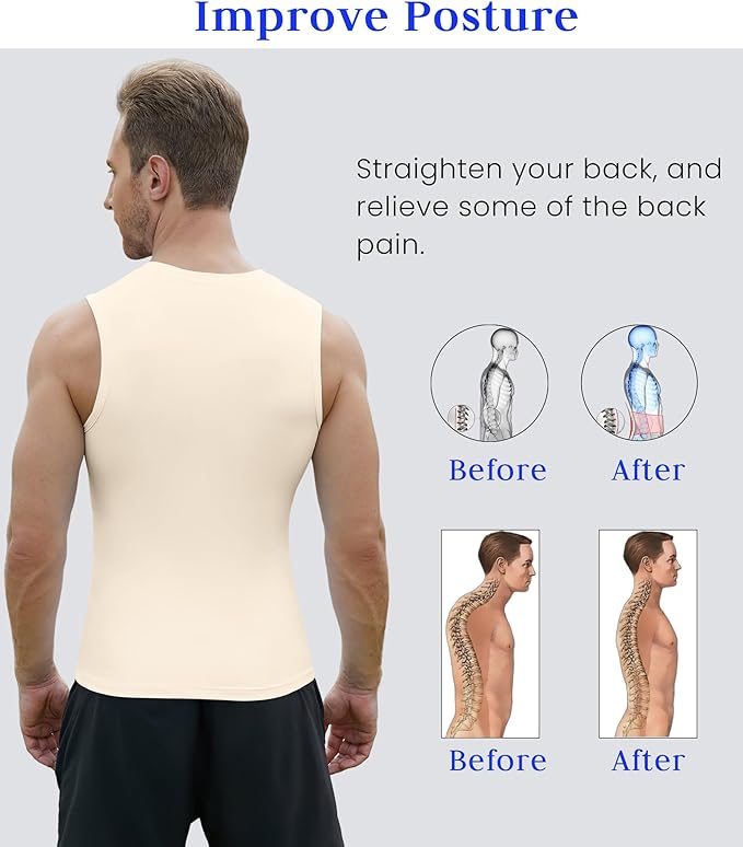 Compression Shirt Men Slimming Body Shaper Vest Crewneck Workout Tank Top | Tummy Control Undershirts, Gynecomastia Compression Shirts, Back Support, Sleeveless Muscle Shirts, Shaping Tank Top