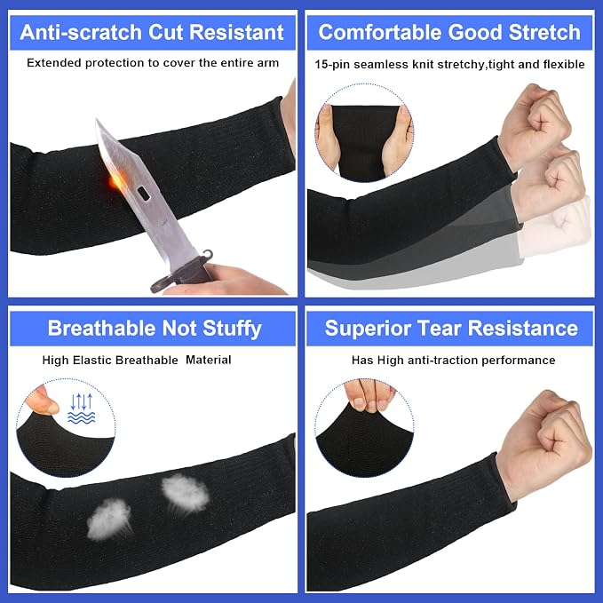 Sintege 3 Pairs Arm Protectors for Thin Skin and Bruising Cut Resistant Forearm Sleeve Level 5 Arm Burn Protection Sleeve (Black,9.8 Inch)
