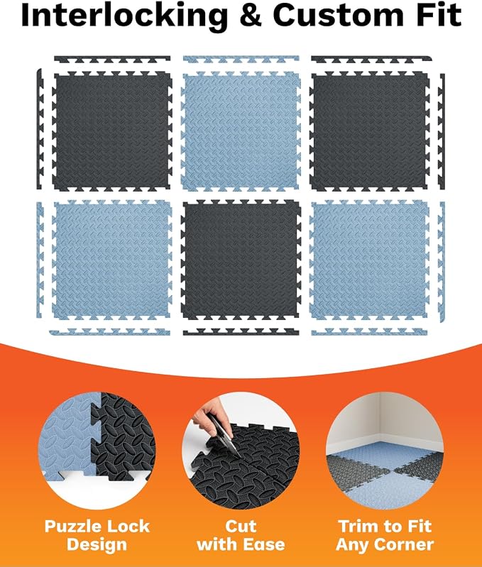 AIRHOP Upgraded 0.79" Extra Thick 48 Sq Ft High-Density Eva Foam Exercise Gym Mats, 12 Pcs Large Interlocking Puzzle Floor Tiles (24"x24") for Home Gym