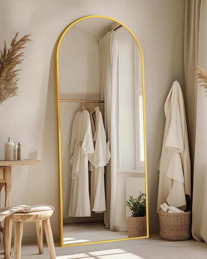 Suidia 58"x18" Arched Full Length Mirror with Stand, Full Body Mirror with Aluminum Frame, Freestanding/Leaning/Wall-Mounted, Floor Mirrors for Bedroom, Living Room, Entryway, Dressing Room, Gold