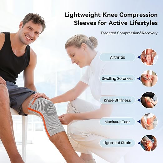 JOMVD Knee Compression Sleeve for Arthritis Pain – Knee Brace for Knee Pain Relief, Meniscus Tear, Inflammation, Circulation, Swelling & Injury Recovery – Anti-Slip Breathable Support for Women & Men,Medium