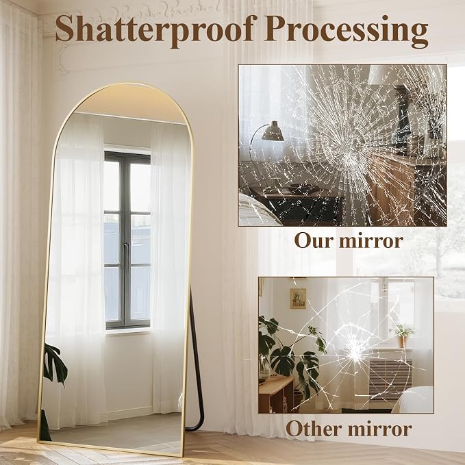 Arched Full Length Mirror 65"x24" Leaning Hanging for Decor Gold | Standing Body Mirror with Aluminum Frame for Bedroom Cloakroom Living Room Make-up Gift