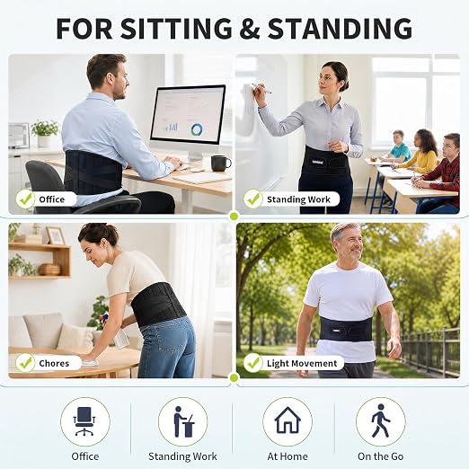 CAMBIVO Back Brace with 9-Stay Adjustable Lumbar Support Belt, BS10 | 9-stay lumbar support, adjustable compression, breathable fit, posture corrector, for work sitting travel, unisex X-Large