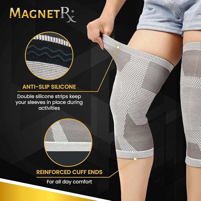 MagnetRX® Magnetic Knee Sleeve – (2-Pack) Effective Compression Knee Brace with Magnets for Knee Comfort & Recovery – Magnetic Knee Brace Support (Small)