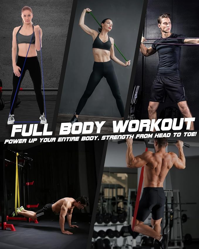 Fitense Resistance Bands Set - Pull Up Bands for Men Women, Exercise Bands Resistance with Door Anchor, Training Poster & Pouch for Body Stretching, Pull Up Assist