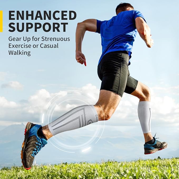 CAMBIVO Calf Compression Sleeve for Men Women Footless | Graduated Compression, Shin Splint Relief, Moisture Wicking, Running Standing Travel, 4D Knit Anti-Slip, Varicose Veins