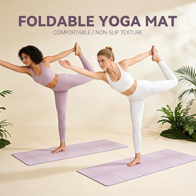 Foldable Yoga Mat Thick Non-Slip Exercise Mat | Packable Travel Fitness Mat, Carrying Bag Included, For Yoga, Pilates, Workout, Home & Gym Use