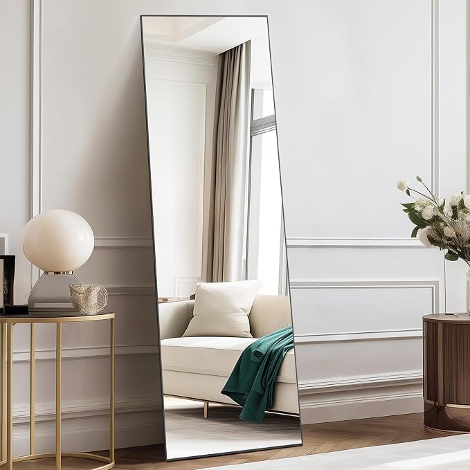 DUMOS 59"x16" Full Length Mirror, Full Body Mirror, Black | Aluminum Alloy Thin Frame, Leaning or Hanging, Suitable for Bedroom, Livingroom, Cloakroom