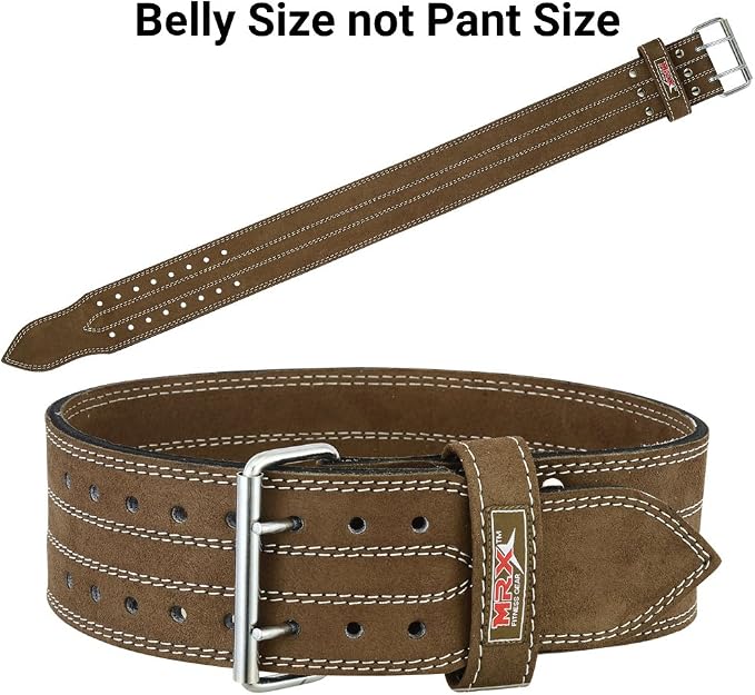 MRX Powerlifting Leather Belt 4" Wide 10mm Thickness Training Fitness Back Support Bodybuilding Belts with Steel 2 Prong Buckle