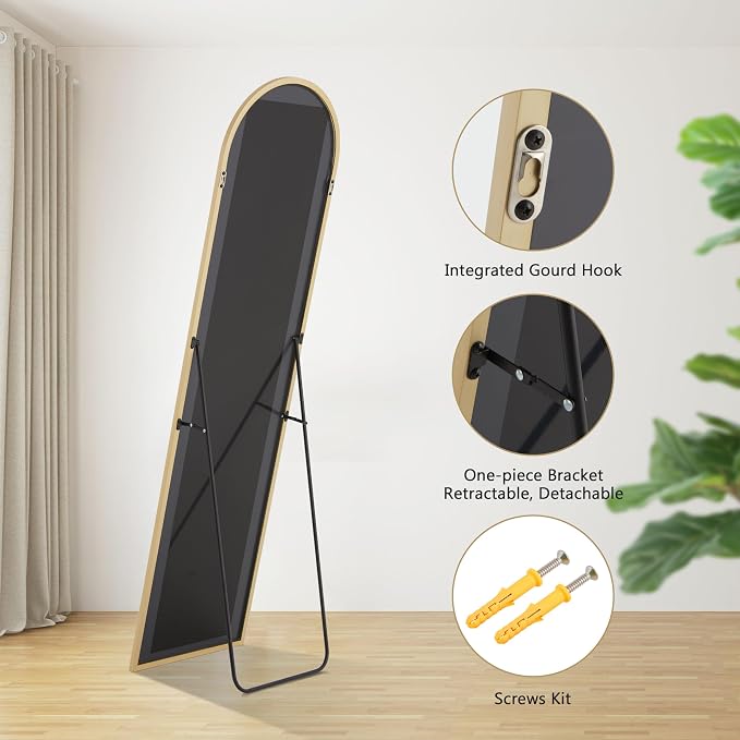 Simple Deluxe Arched Full Length Mirror, 64"×21" Large Floor Mirrors, for Wall Door Bedroom Bathroom Living Room (Gold)
