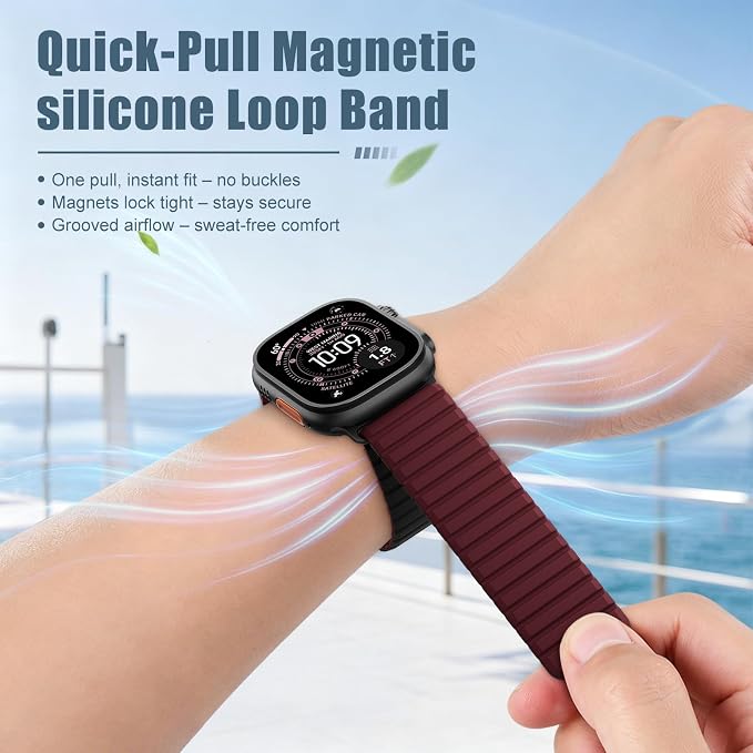 Magnetic Sport Silicone for Apple Watch Ultra 3 2 Band 49mm 46 45 44mm Men | Upgraded Magnet,Two-Tone Design,Waterproof,Soft Loop Strap for iWatch Ultra 3/2 Series 11 10 9 8 7 6 5 4 SE 46mm 45mm 44 49