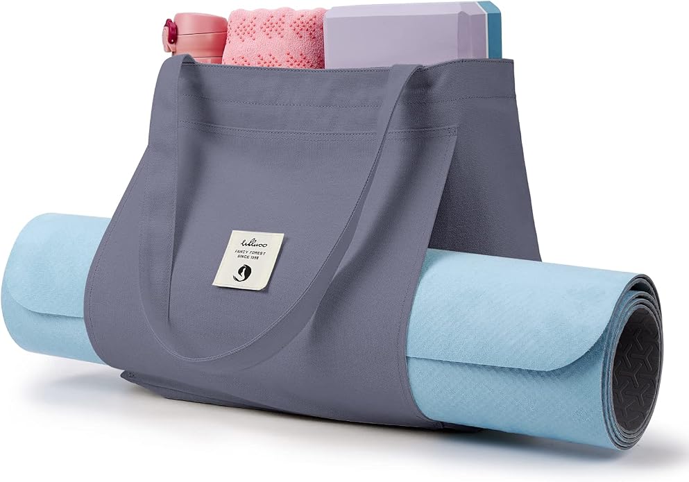 WLLWOO Yoga Mat Carrier Bag for Women Canvas Carryall Tote Gym Pilates | Large Holder Zipper Shoulder for Beach Travel Workout Fitness Office