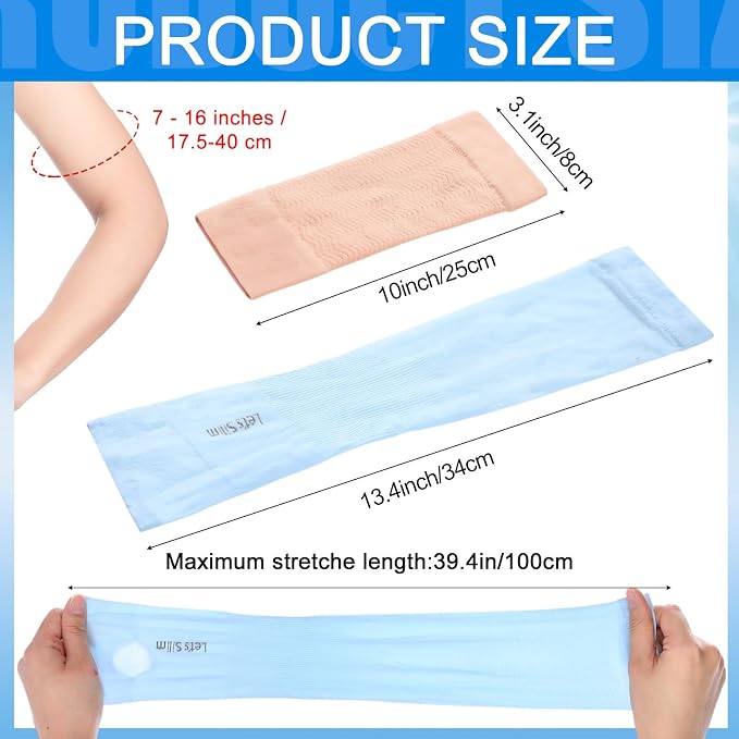 SATINIOR 8 Pairs Sun Protection Cooling Arm Sleeves Upper Compression Sleeve Plus Size Slimming Arm Shaper Wrap for Women