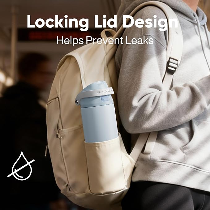 ENCOOL Leakproof Insulated Water Bottle with Straw Dual-Sip Water Bottle Bag-Safe Design for Work, Commute & Gym – Keeps Drinks Cold All Day, 24 oz, Teal Blue
