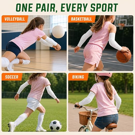 AceList Kids Youth Elbow Pads (Pair) - Honeycomb Padded Compression Arm Sleeves for Baseball, Softball, Volleyball & Basketball - Youth Elbow Guard for Boys & Girls Ages 5-15