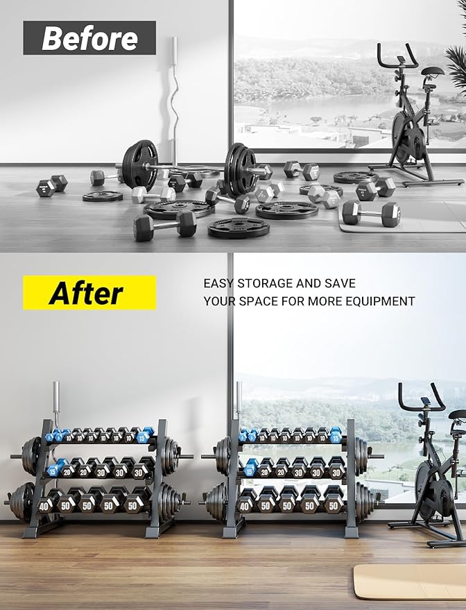 YOLEO Dumbbell Rack, Adjustable & Compact Weight Rack for Dumbbell, Kettlebell, Barbell, Heavy Duty Weight Storage Organizer, Space-Saving Dumbbell Storage Stand Holder for Home Gym - 1100LBS Capacity (Rack Only)
