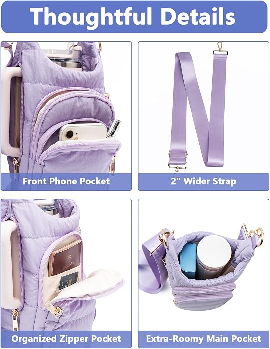 Water Bottle Holder with Strap 30/32 oz, Crossbody Water Bottle Carrier Bag | Lightweiht Quilted Bottle Sling Bag, RFID Phone Pocket, Hands-free for Gym Hiking Walking Travel
