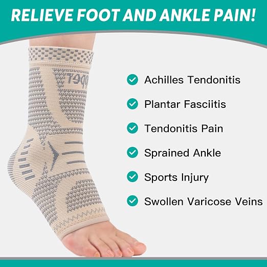 INDEEMAX Copper Infused Ankle Brace for Sprained Ankle, Ankle Compression Sleeve Ankle Support for Women & Men, Achilles Tendonitis Brace, Skin Silver, S